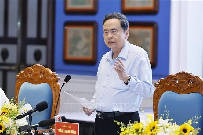 Chủ tịch Quốc hội Trần Thanh Mẫn phát biểu tại buổi làm việc. Ảnh: Doãn Tấn/TTXVN
