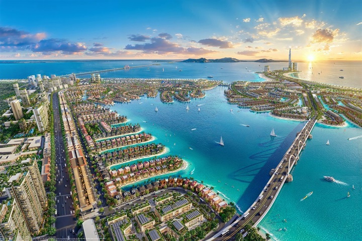 Biệt thự với tầm nhìn trực diện biển hồ 800 ha và biển Đông tại Vinhomes Green Paradise. Ảnh: Vinhomes