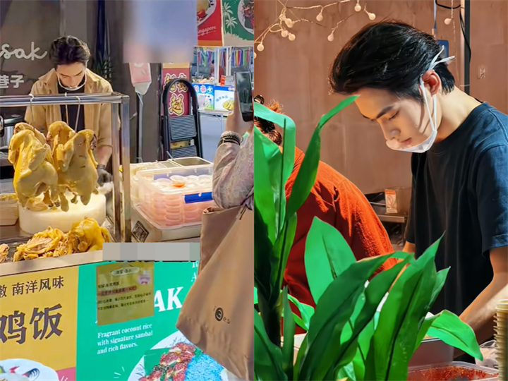 Quầy cơm gà của anh đông khách sau khi anh nổi tiếng trên mạng xã hội, góp phần tăng doanh thu các hàng quán lân cận. Ảnh: HK01.
