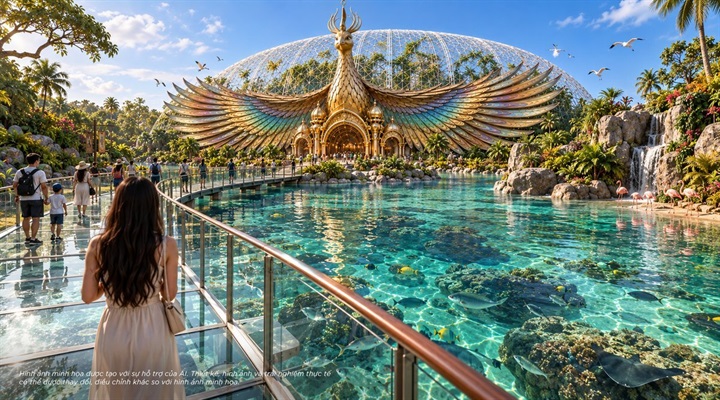 VinWonders, bộ đôi sân golf và chuỗi khách sạn hạng sang sẽ khai trương ngày 1/7/2027, tạo nên những nhịp đập trải nghiệm liên hoàn, thắp sáng tiềm năng thương mại cho Vịnh Tiên. Ảnh: Vinhomes