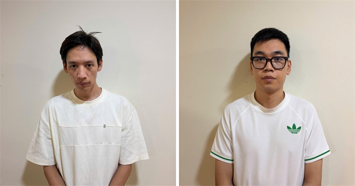 Từ trái qua phải: Đối tượng Nguyễn Đình Minh Khoa, Nguyễn Trung Anh. (Ảnh: Bộ Công an)
