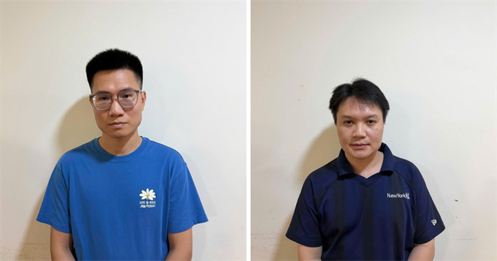 Từ trái qua phải: Đối tượng Nguyễn Đình Xuân và Nguyễn Hoàng Thanh. (Ảnh: Bộ Công an)