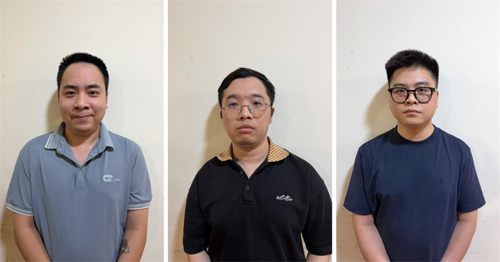 Từ trái qua phải: Đối tượng Nguyễn Phước Toàn; Doãn Thành Luân và Nguyễn Khương Duy. (Ảnh: Bộ Công an)